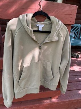 Athleta Light Olive Half-Zip Hooded Fleece Pullover, size XL